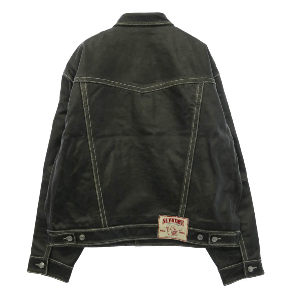 Supreme シュプリーム TRUE RELIGION トゥルーレリジョン 25AW × True Religion Leather Trucker Jacket トゥルーレリジョン レザー トラッカー ジャケット チャコール系 L【新古品】【未使用】【中古】