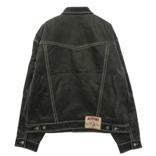 Supreme シュプリーム TRUE RELIGION トゥルーレリジョン 25AW × True Religion Leather Trucker Jacket トゥルーレリジョン レザー トラッカー ジャケット チャコール系 L【新古品】【未使用】【中古】