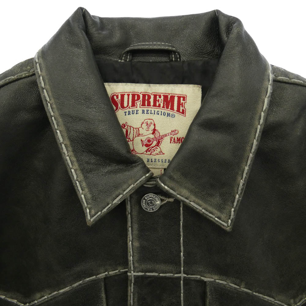 Supreme シュプリーム TRUE RELIGION トゥルーレリジョン 25AW × True Religion Leather Trucker Jacket トゥルーレリジョン レザー トラッカー ジャケット チャコール系 L【新古品】【未使用】【中古】