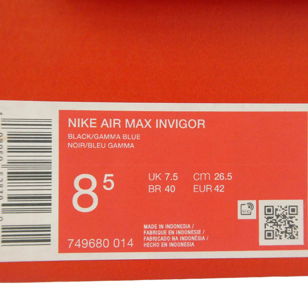 NIKE ナイキ 749680-014 AIR MAX INVIGOR エアマックス インヴィガー ローカットスニーカーブラック ガンマブルー ブラック系 ライトブルー系 26.5cm【新古品】【未使用】【中古】