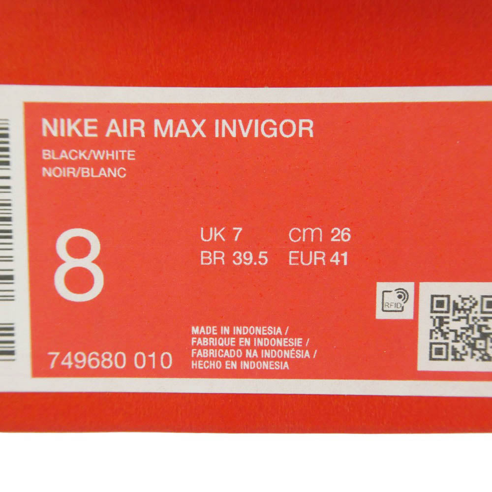 NIKE ナイキ 749680-010 AIRMAX INVIGOR VENISE BLACK エアマックス インビガー ローカットスニーカー ブラック系 ホワイト系 26cm【新古品】【未使用】【中古】