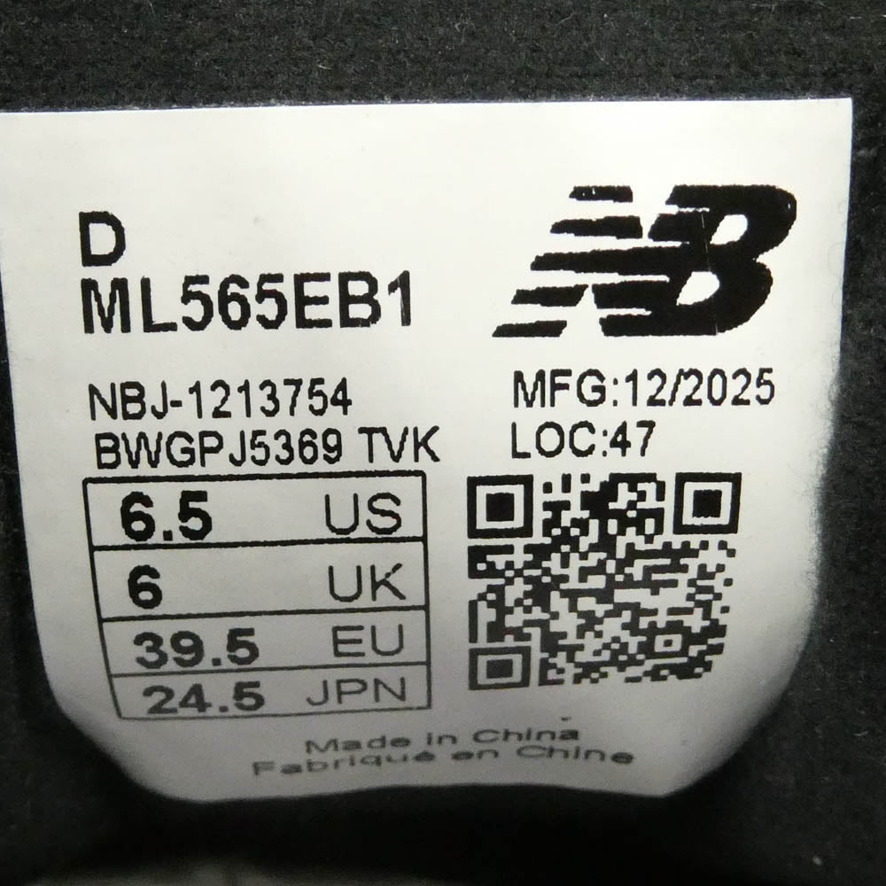 NEW BALANCE ニューバランス ML565EB1 565 Black ブラック ローカットスニーカー ブラック系 グレー系 24.5cm【新古品】【未使用】【中古】