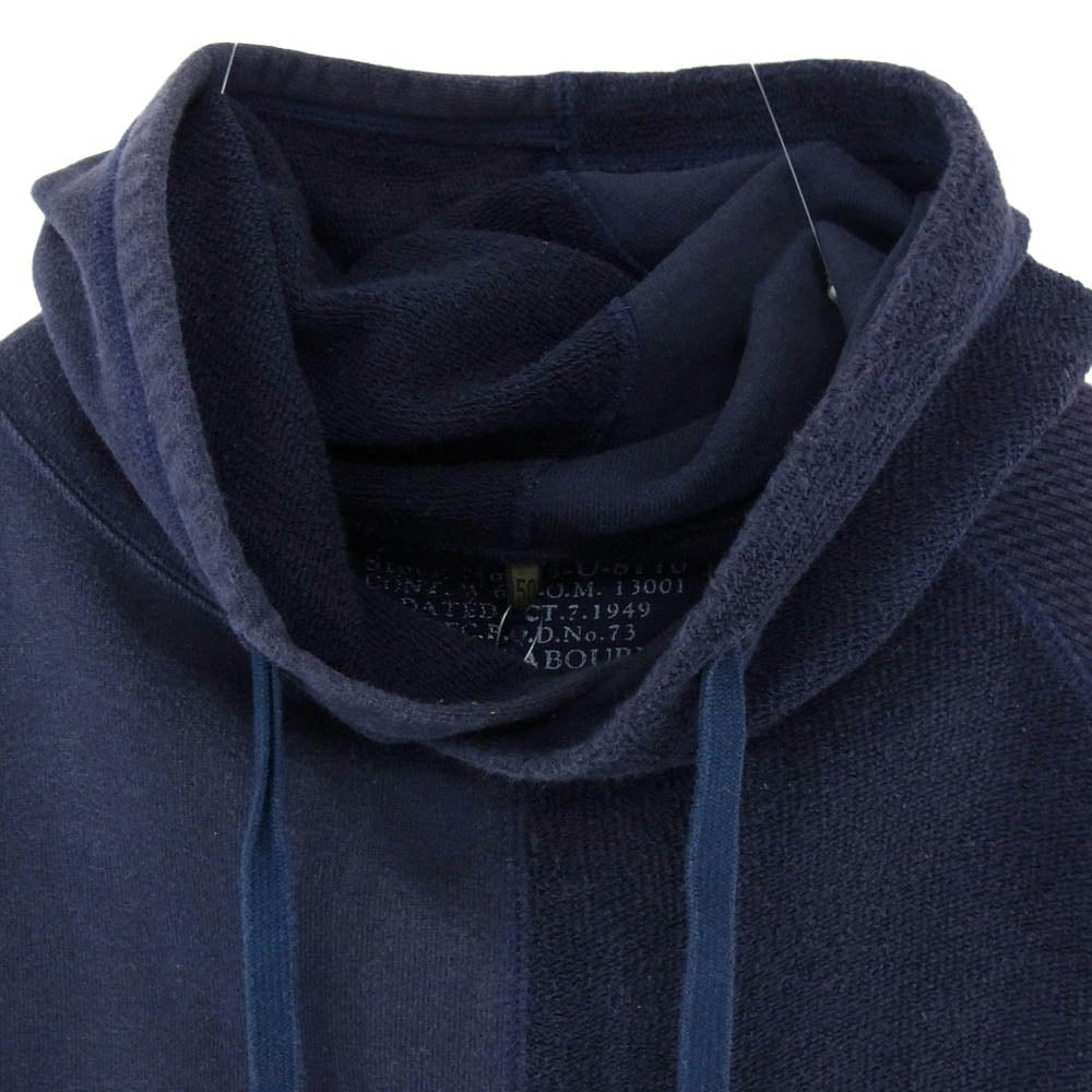 Nigel Cabourn ナイジェルケーボン 8400-00-20011 ARMY MIX PARKA アーミー ミックス 切替 プルオーバー パーカー フーディー スウェット ネイビー系 50【中古】