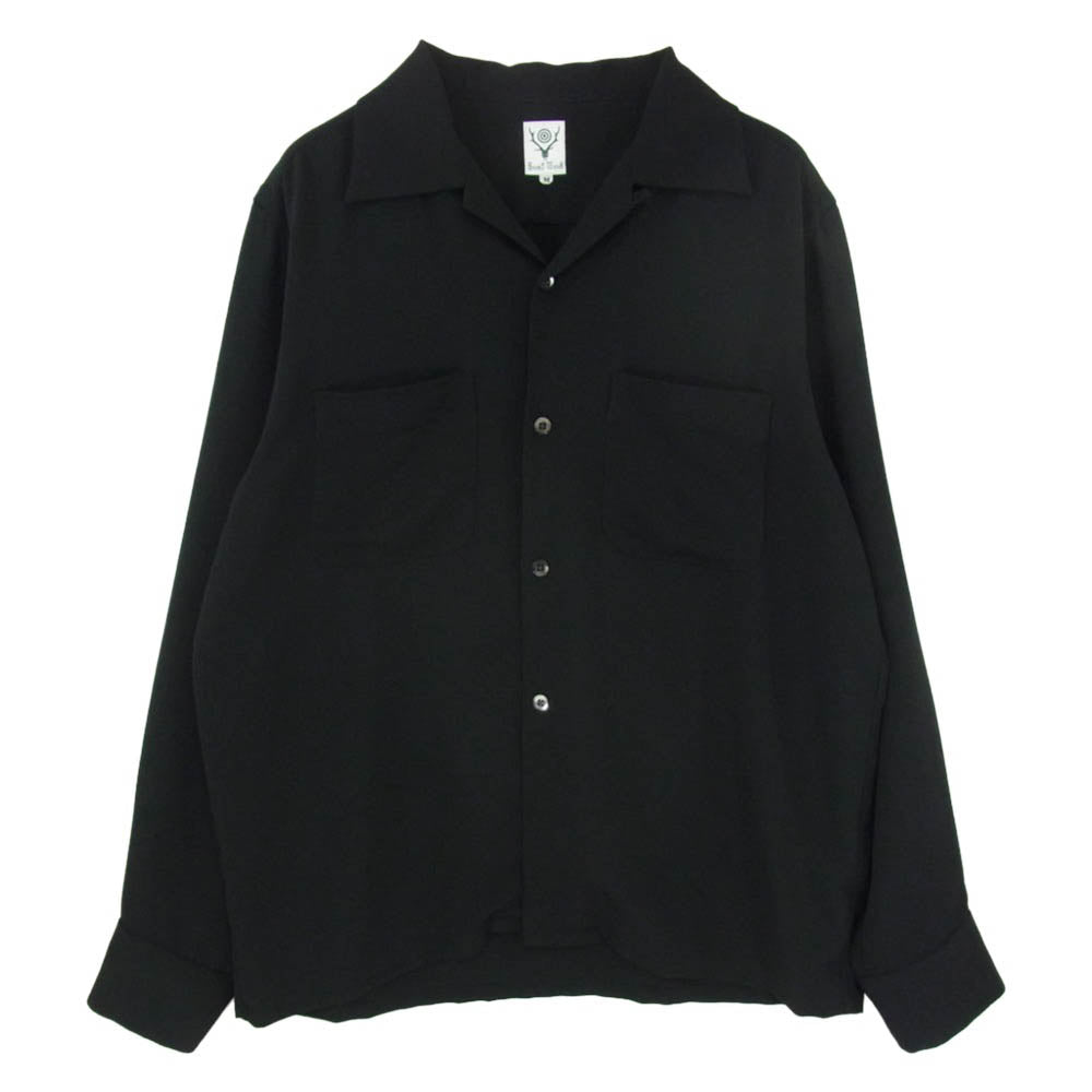 South2 West8 サウスツーウェストエイト GL805 One-up Shirt Poly Crepe Cloth クレープクロス ワンナップ オープンカラー 長袖 シャツ ブラック系 M【中古】
