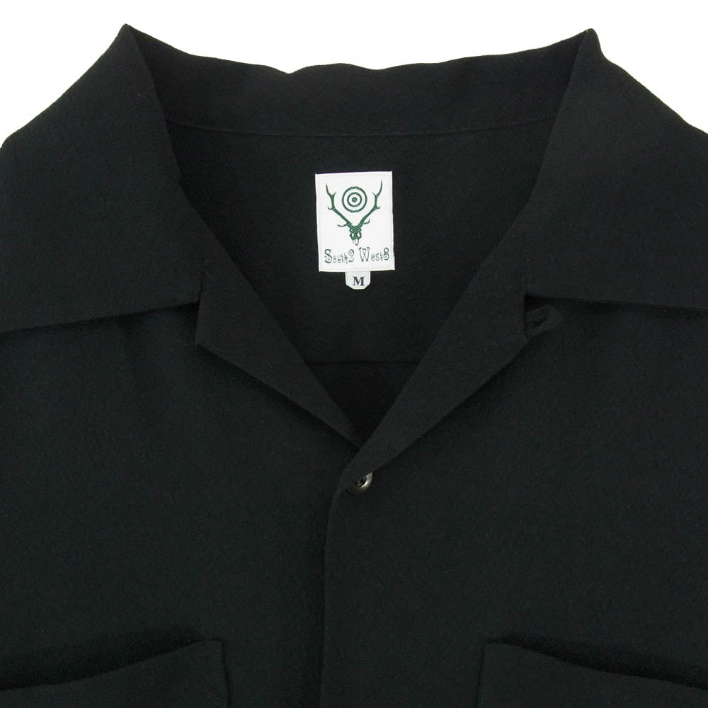 South2 West8 サウスツーウェストエイト GL805 One-up Shirt Poly Crepe Cloth クレープクロス ワンナップ オープンカラー 長袖 シャツ ブラック系 M【中古】