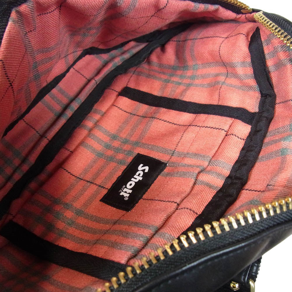 schott ショット PADDED BODY BAG パデッド レザー ボディ バッグ ブラック系【美品】【中古】