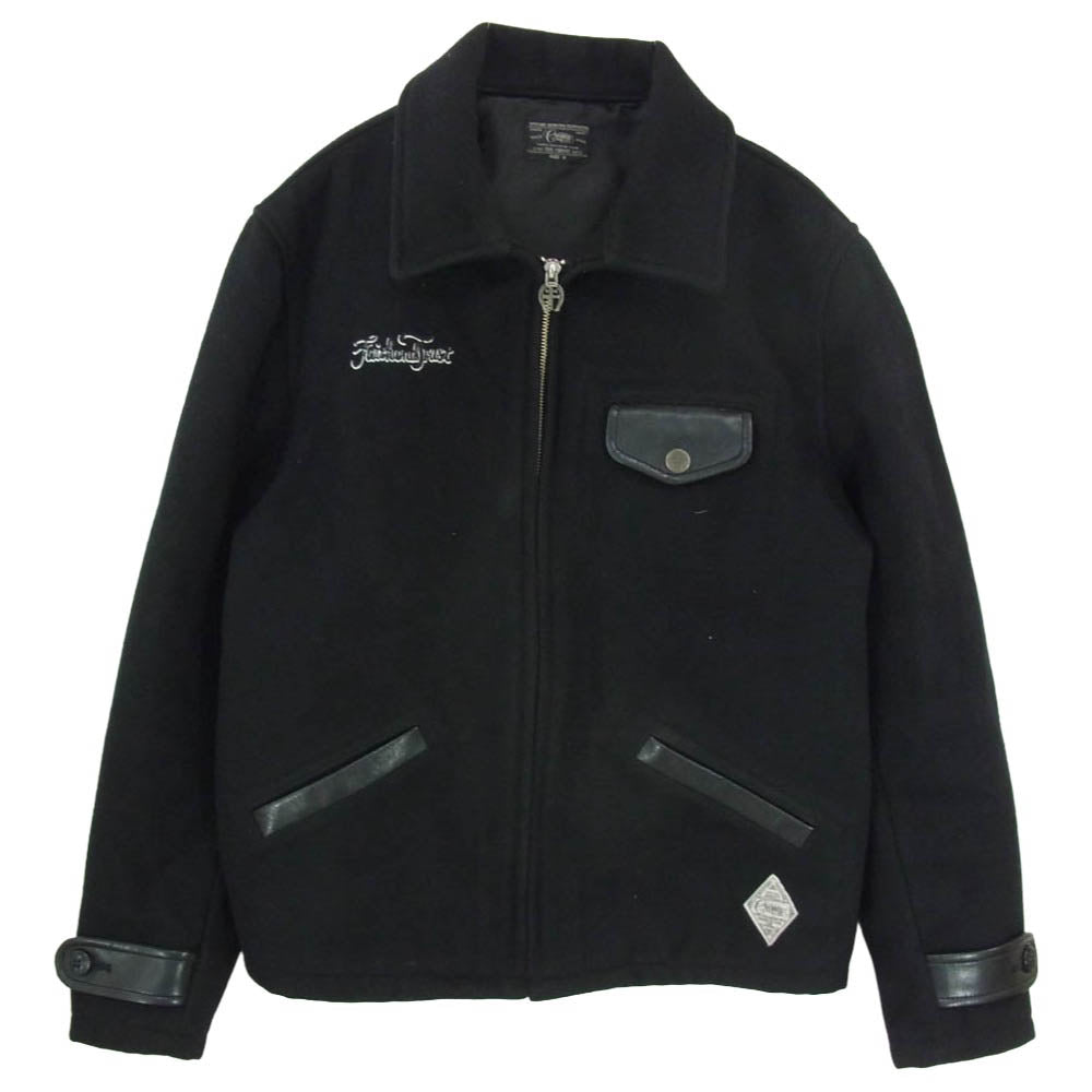 CRIMIE クライミー ウール メルトン レザーフラップ ジップアップ ジャケット ブラック系 M【中古】