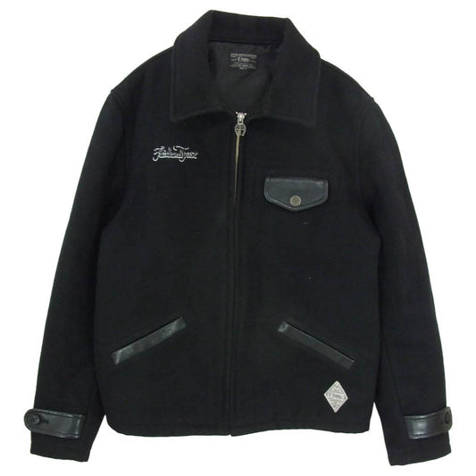 CRIMIE クライミー ウール メルトン レザーフラップ ジップアップ ジャケット ブラック系 M【中古】