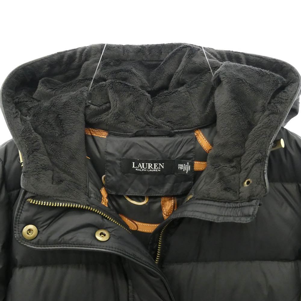 RALPH LAUREN ラルフローレン 297965059002 LAUREN RALPH LAUREN 裏地 スカーフ柄 ダウンコート ブラック系 XXS【中古】