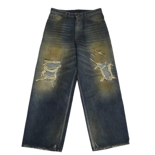 VETEMENTS ヴェトモン 26SS ME76DP072D TRASHED JEANS ダメージ加工 トラッシュド バギー デニム パンツ インディゴブルー系 33【中古】