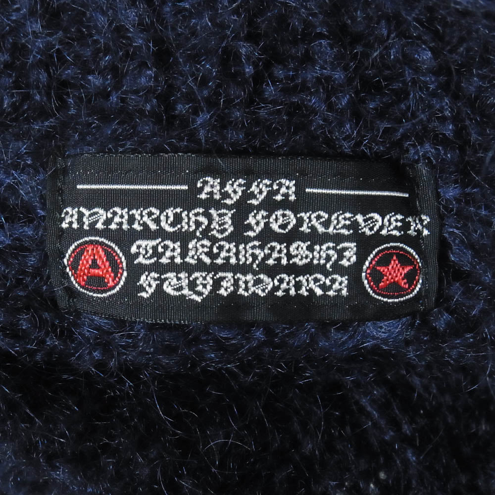 AFFA エーエフエフエー ウールモヘア バイカラー ツートン カラー クルーネック ニット ネイビー系 ホワイト系 M【中古】