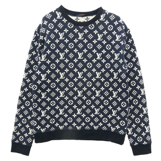 LOUIS VUITTON ルイ・ヴィトン 21SS RM211Q TCJ HIY53W フルモノグラム ジャカード クルーネック スウェット トレーナー ネイビー系 L【中古】