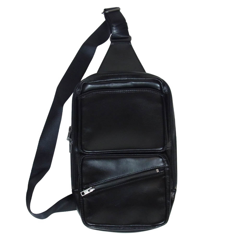 LUGGAGE LABEL ラゲッジレーベル 021-01261 ELEMENT SLING SHOULDER BAG エレメント スリングショルダー バッグ クローム鞣し スコッチガードTM加工 ボディバッグ ブラック系【美品】【中古】