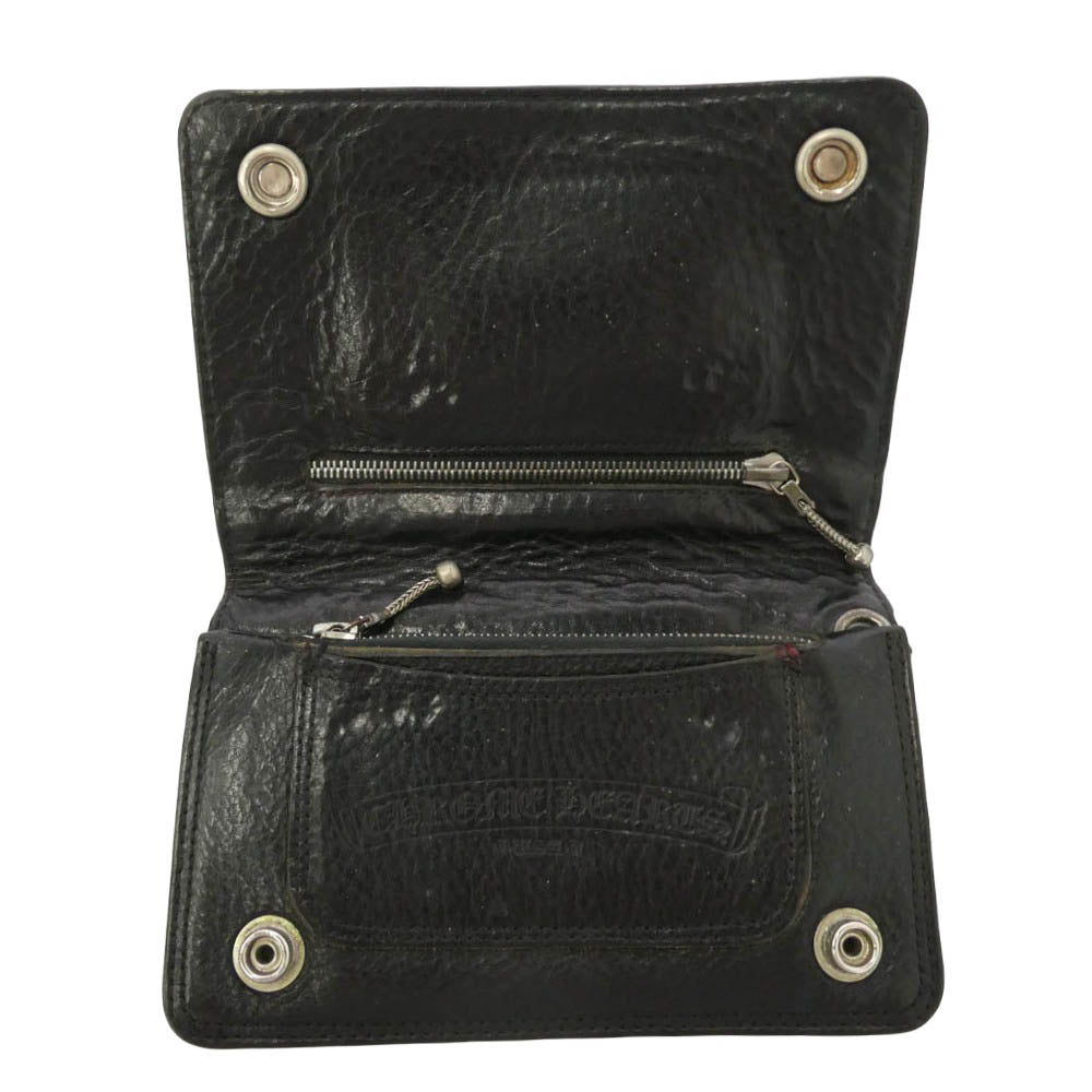CHROME HEARTS クロムハーツ（原本有） 2ZIP 2ジップ クロスボールボタン レザーウォレット 財布 ブラック系【中古】