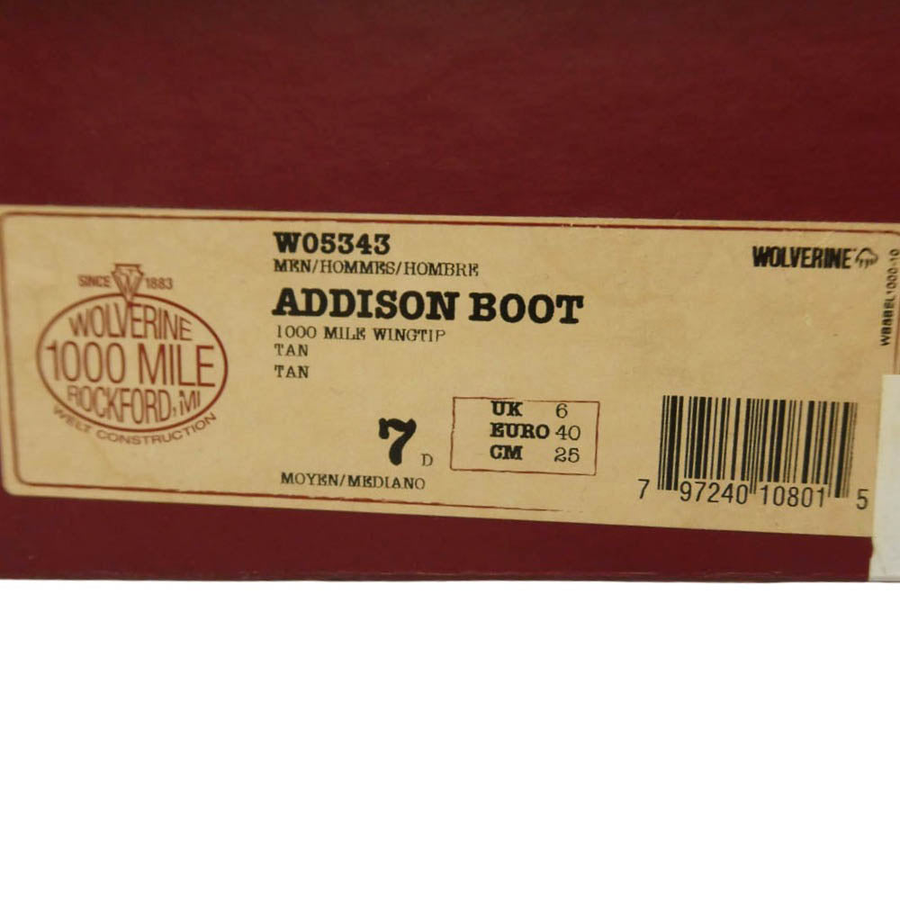 WOLVERINE ウルヴァリン W05343 ADDISON BOOT 1000マイル アディソンブーツ ブラウン系 US7【中古】