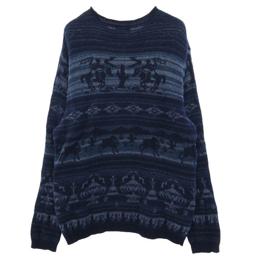 POLO RALPH LAUREN ポロ・ラルフローレン インディゴ ネイティブ柄 総柄 クルー ニット ネイビー系 XXL【中古】