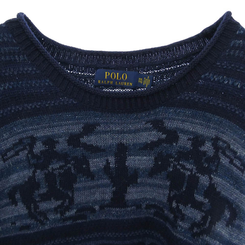 POLO RALPH LAUREN ポロ・ラルフローレン インディゴ ネイティブ柄 総柄 クルー ニット ネイビー系 XXL【中古】