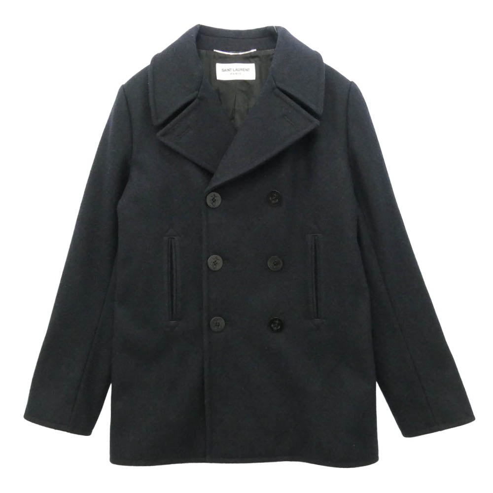 SAINT LAURENT サンローラン 343626 Y980F エディ期 WOOL PEA COAT ウール メルトン ピーコート ネイビー系 48【中古】