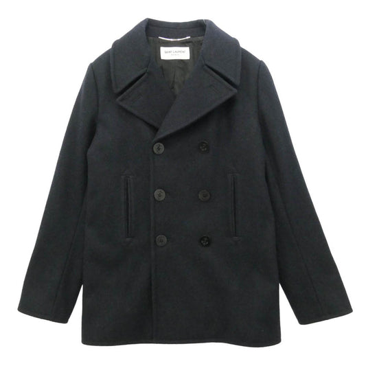 SAINT LAURENT サンローラン 343626 Y980F エディ期 WOOL PEA COAT ウール メルトン ピーコート ネイビー系 48【中古】