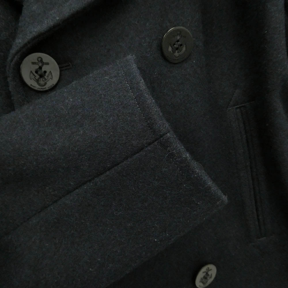 SAINT LAURENT サンローラン 343626 Y980F エディ期 WOOL PEA COAT ウール メルトン ピーコート ネイビー系 48【中古】