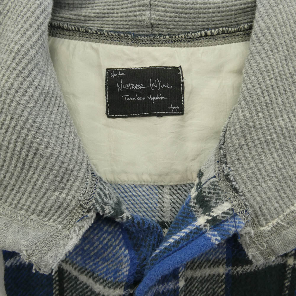 NUMBER(N)INE ナンバーナイン 05AW ハイストリート期 宮下貴裕期 アーカイブ THS刺繍 加工 チェック フランネル フード付き 長袖 シャツ マルチカラー系 4【中古】