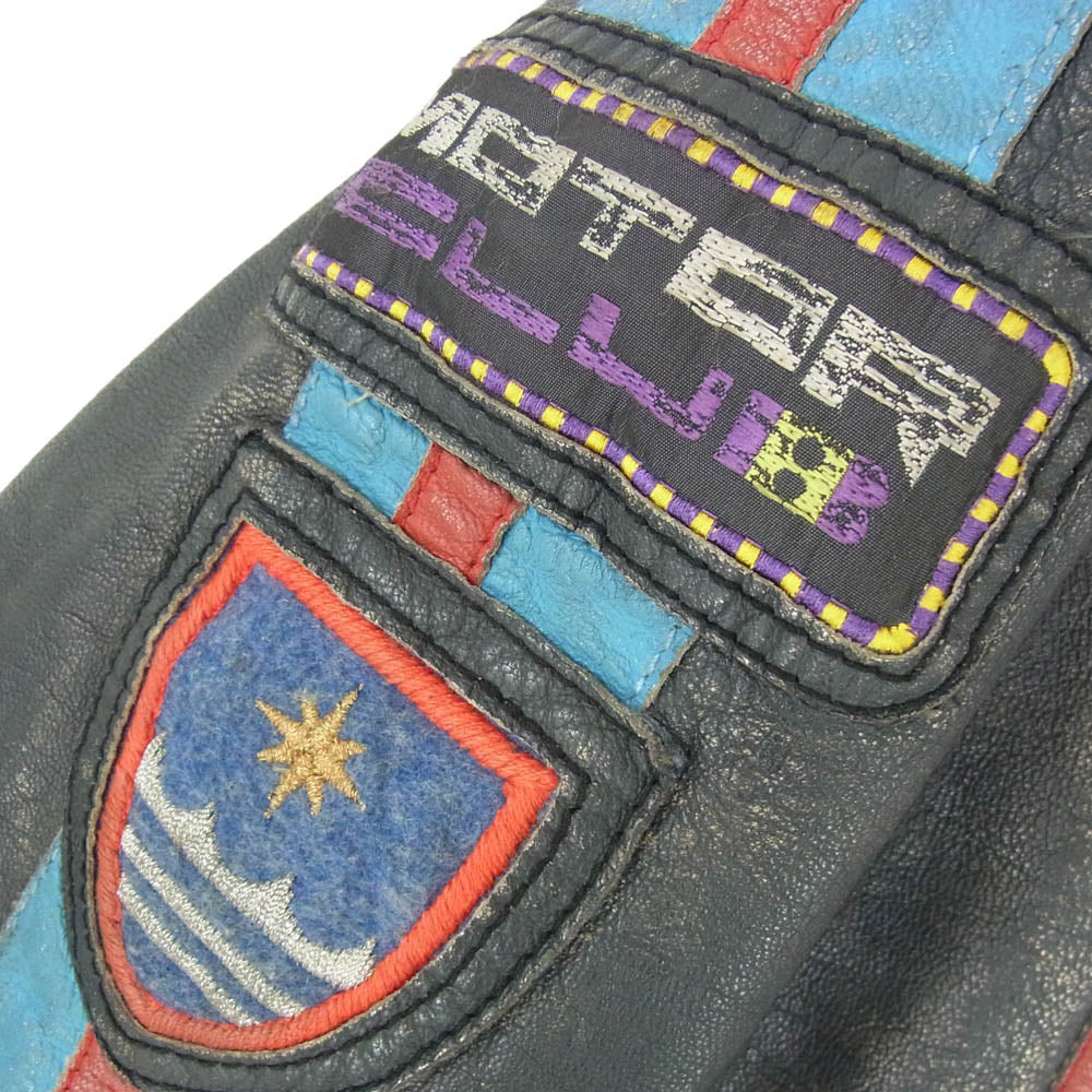 DIESEL ディーゼル 00s レーシング ストライプ ラムレザー シングル ライダース ジップアップ レザージャケット ブラック系 ライトブルー系 M【中古】