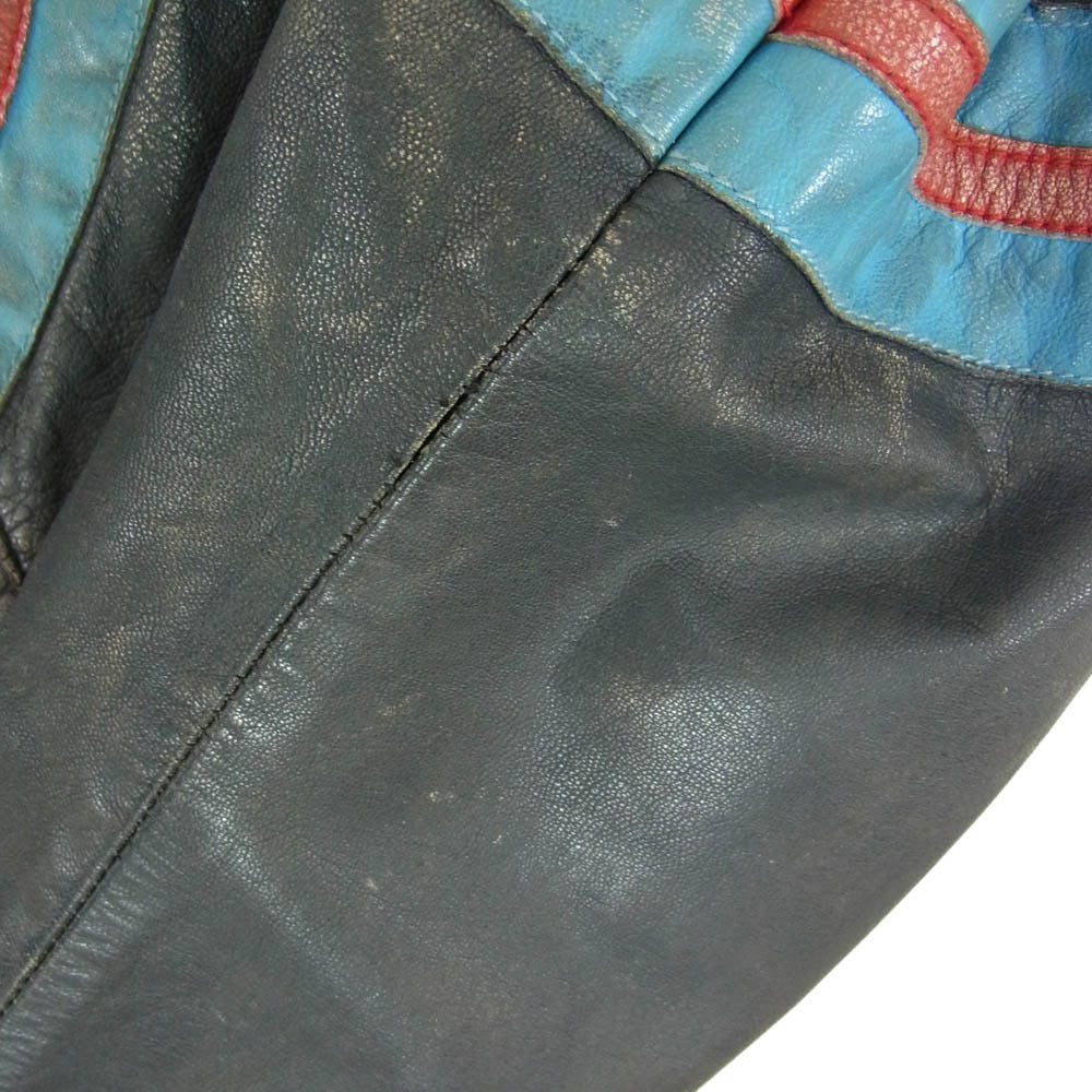 DIESEL ディーゼル 00s レーシング ストライプ ラムレザー シングル ライダース ジップアップ レザージャケット ブラック系 ライトブルー系 M【中古】