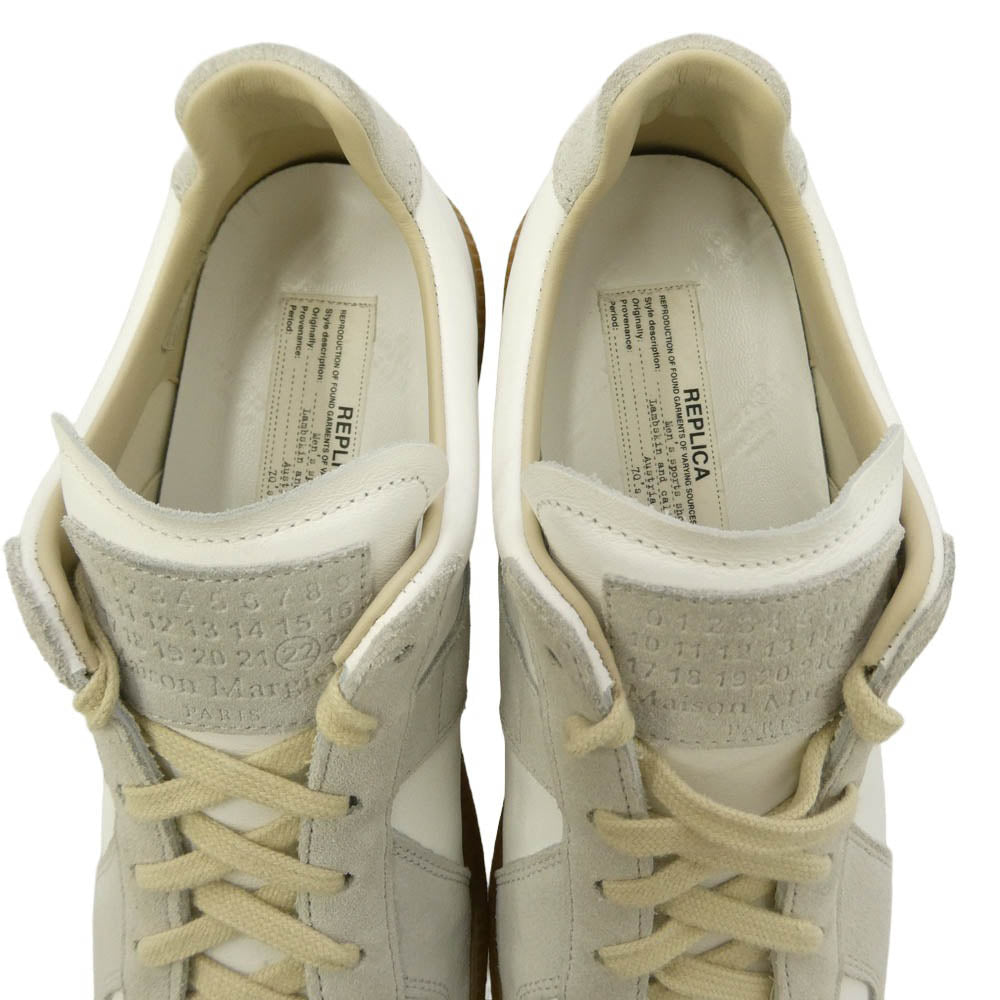 MAISON MARGIELA メゾンマルジェラ S57WS0236 REPLICA LOW TOP レプリカ ジャーマントレーナー レザー ローカットスニーカー ホワイト系 グレー系 40【中古】