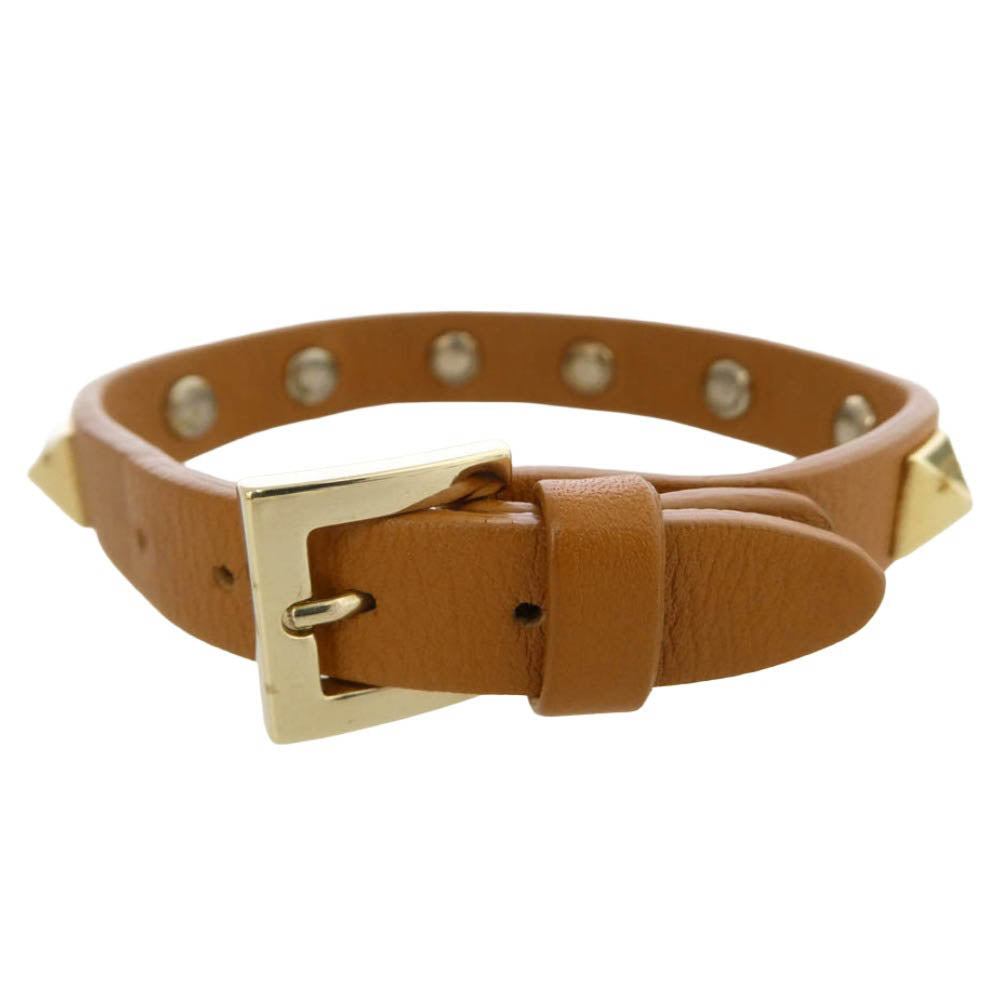 VALENTINO ヴァレンティノ ロックスタッズ レザー ブレスレット ブラウン系【中古】