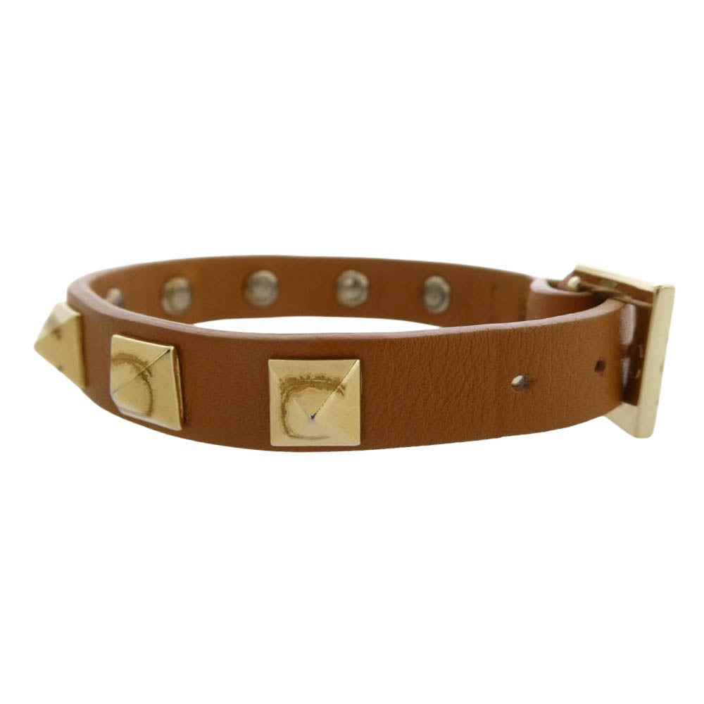 VALENTINO ヴァレンティノ ロックスタッズ レザー ブレスレット ブラウン系【中古】