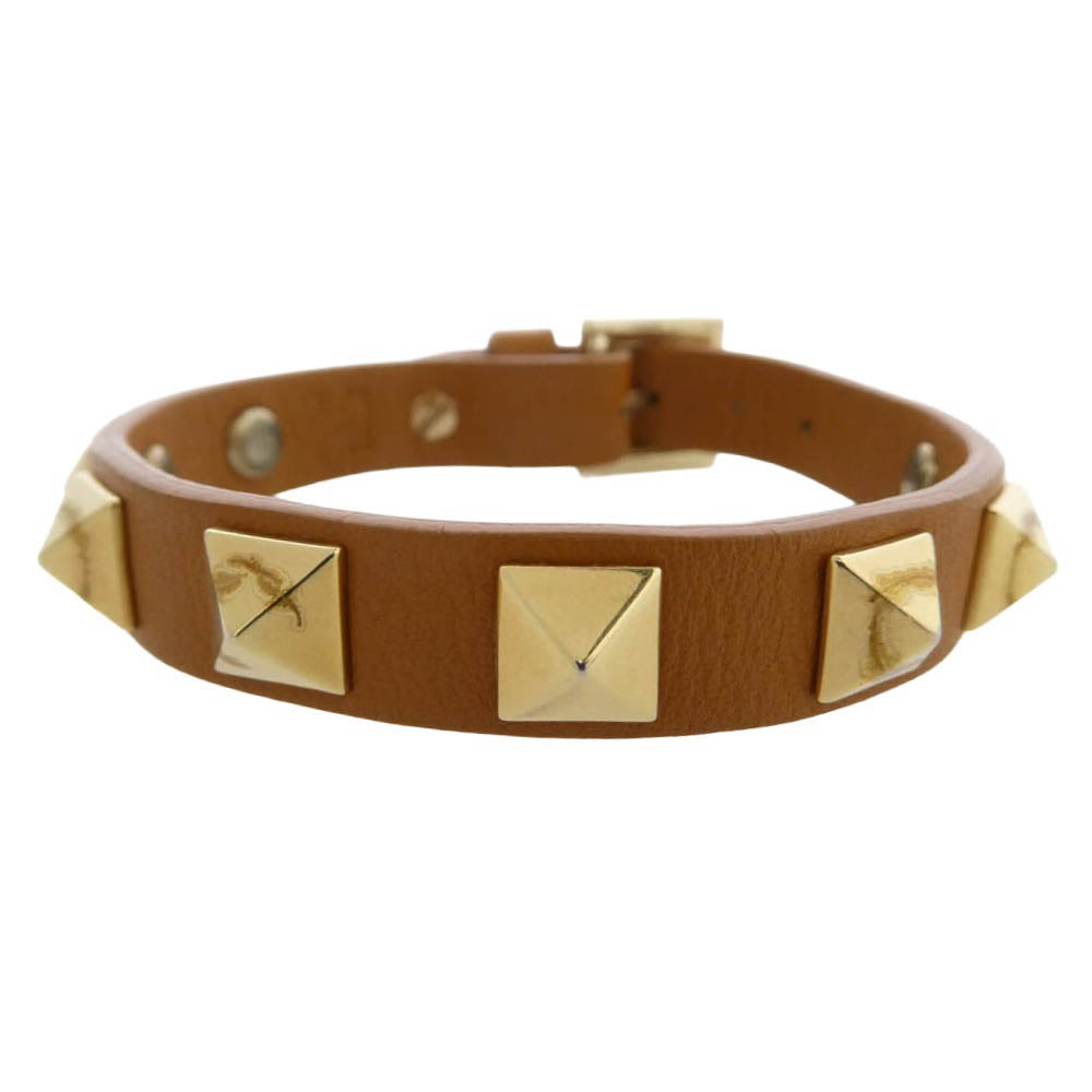 VALENTINO ヴァレンティノ ロックスタッズ レザー ブレスレット ブラウン系【中古】