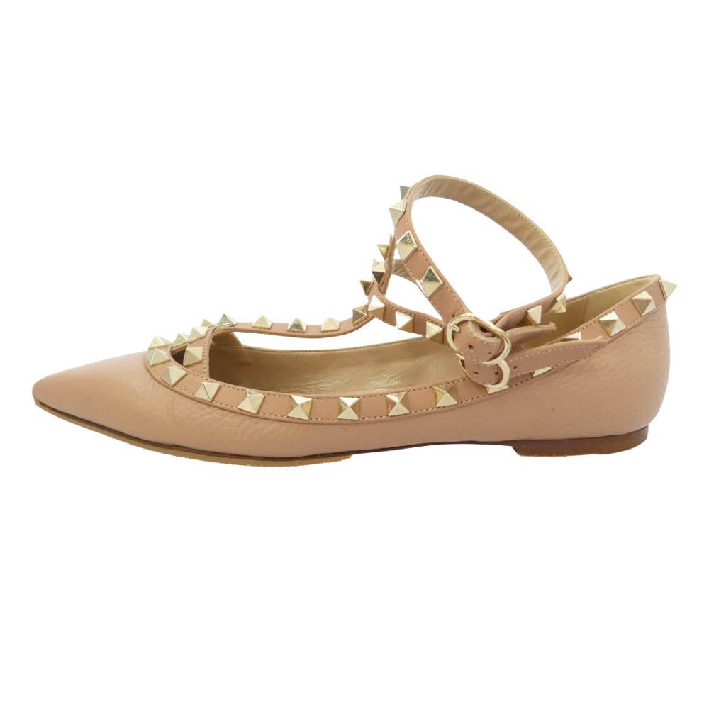 VALENTINO ヴァレンティノ KW0S0376 ロックスタッズ レザー ポインテッドトゥ パンプス ベージュ系 ゴールド系 37【中古】