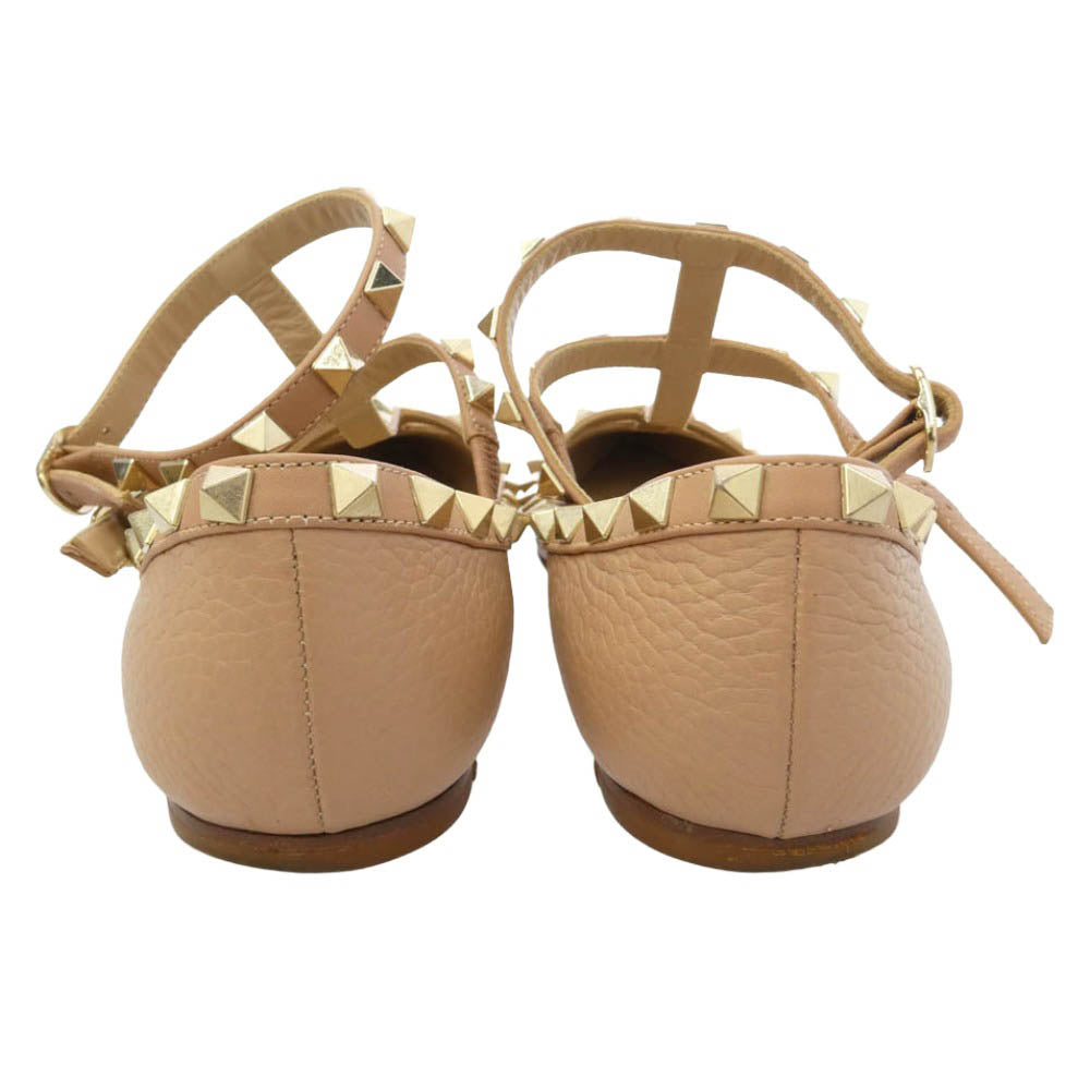 VALENTINO ヴァレンティノ KW0S0376 ロックスタッズ レザー ポインテッドトゥ パンプス ベージュ系 ゴールド系 37【中古】
