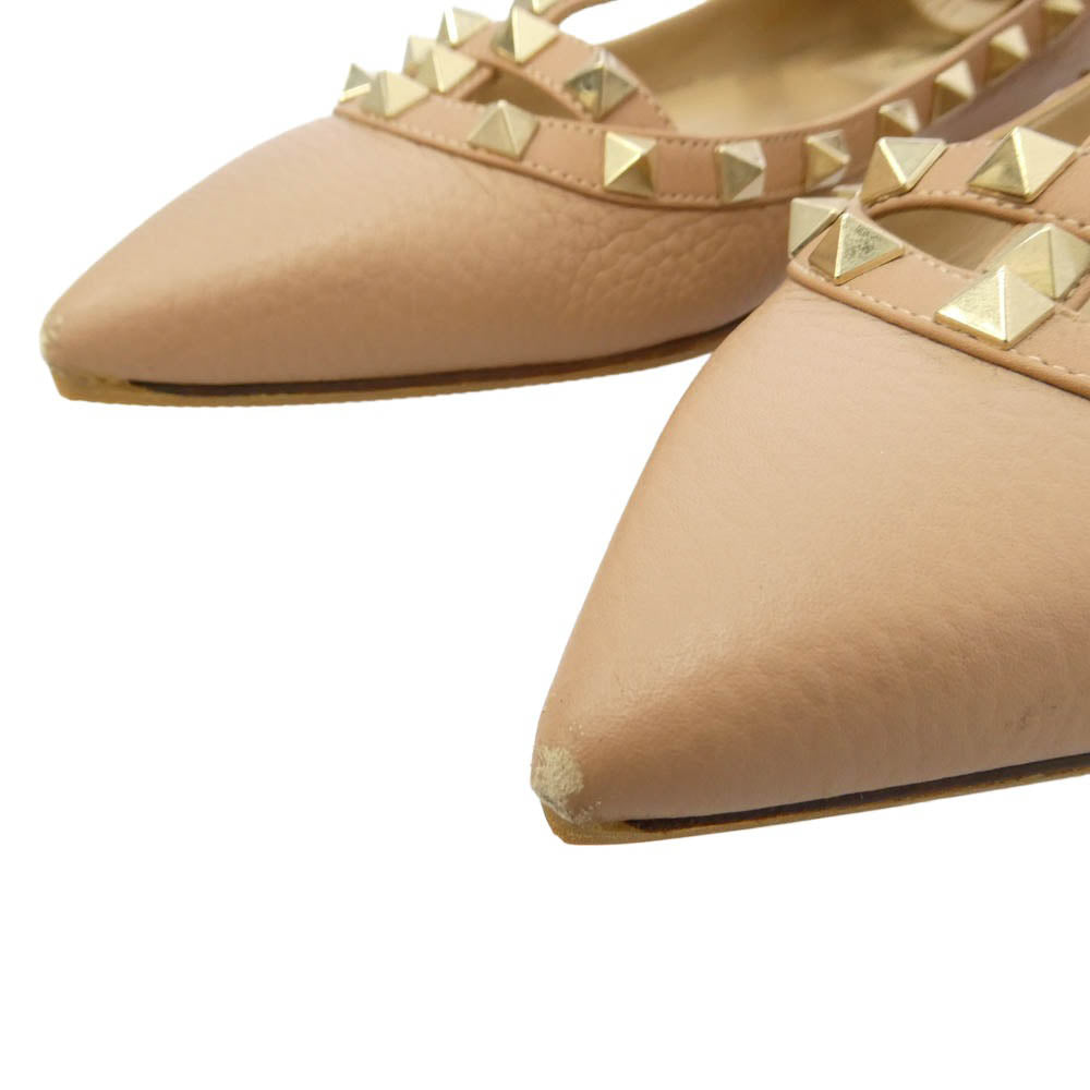 VALENTINO ヴァレンティノ KW0S0376 ロックスタッズ レザー ポインテッドトゥ パンプス ベージュ系 ゴールド系 37【中古】