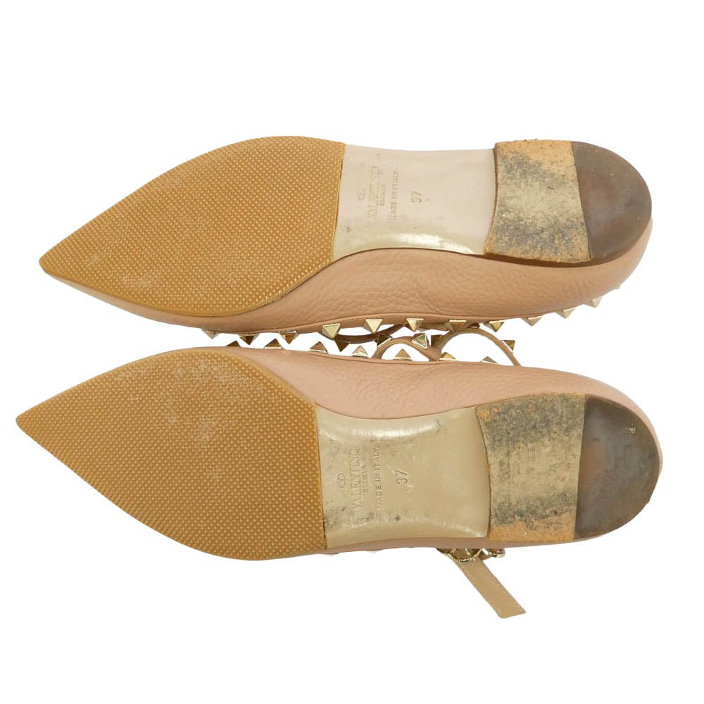 VALENTINO ヴァレンティノ KW0S0376 ロックスタッズ レザー ポインテッドトゥ パンプス ベージュ系 ゴールド系 37【中古】