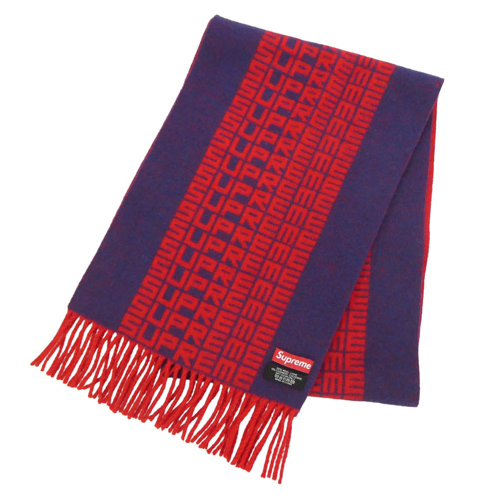 Supreme シュプリーム 18AW Logo Repeat Wool Scarf ロゴ マフラー レッド系 ブルー系【中古】