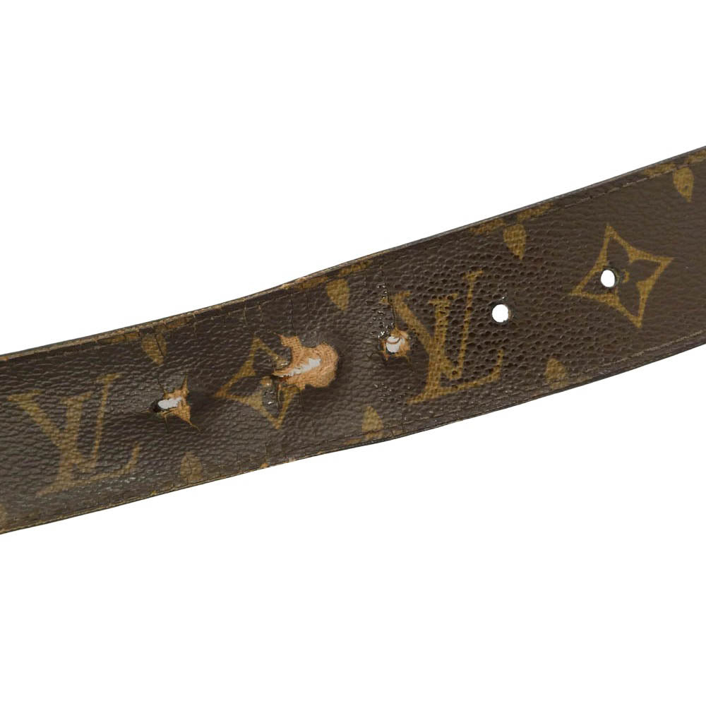 LOUIS VUITTON ルイ・ヴィトン M9821 モノグラム LVイニシャル レザー ベルト ブラウン系 80/32【中古】