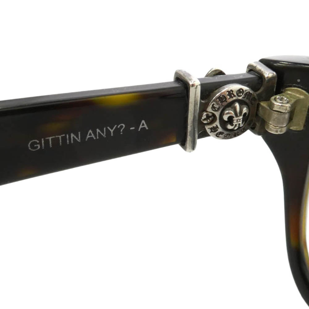 CHROME HEARTS クロムハーツ（原本無） GITTIN ANY?-A フレアテンプル ウェリントン 眼鏡 アイウェア ブラック系 ブラウン系 52□19-145【中古】