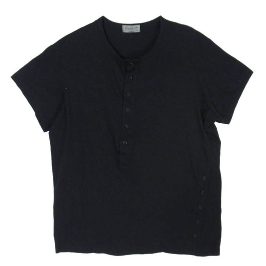 Yohji Yamamoto POUR HOMME ヨウジヤマモトプールオム 20SS HN-T30-876 コーマ 天竺 変形 半袖ヘンリーネック Tシャツ 半袖 カットソー ブラック系 3【中古】
