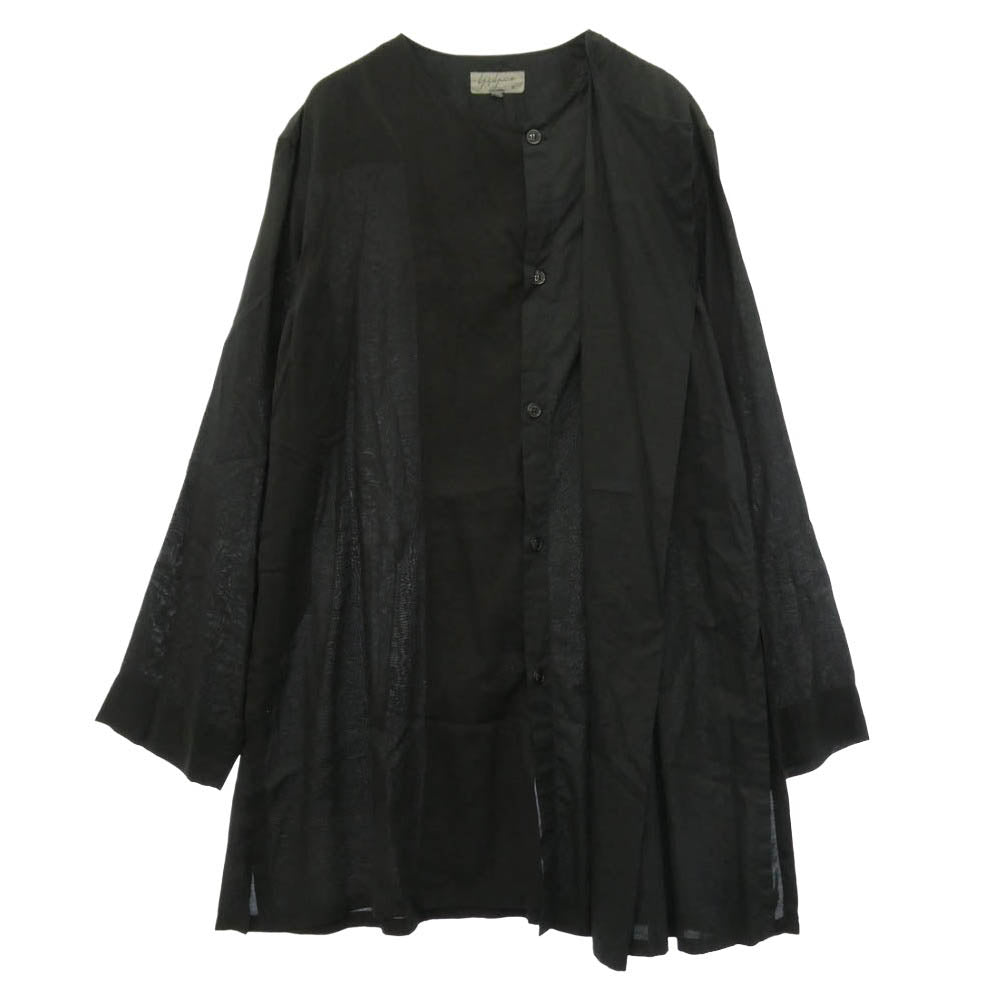 Yohji Yamamoto POUR HOMME ヨウジヤマモトプールオム 18SS HW-B06-800 Left Front Double Switching Shirt ノーカラー レフト フロント ダブルスイッチング ロング 長袖 シャツ ブラック系 2【中古】