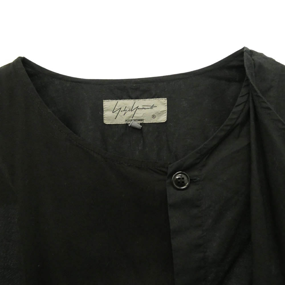 Yohji Yamamoto POUR HOMME ヨウジヤマモトプールオム 18SS HW-B06-800 Left Front Double Switching Shirt ノーカラー レフト フロント ダブルスイッチング ロング 長袖 シャツ ブラック系 2【中古】