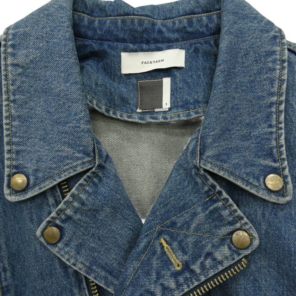 FACETASM ファセッタズム 18SS RB-JK-M09 BIG DENIM RADING JACKET デニム ライディング ライダース ジャケット インディゴブルー系 3【中古】