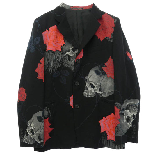Yohji Yamamoto POUR HOMME ヨウジヤマモトプールオム 18SS HW-J69-106 Skull Rose Zip Tailored Jacket スカル ローズ ウールギャバジン テーラード ジャケット ブラック系 2【中古】