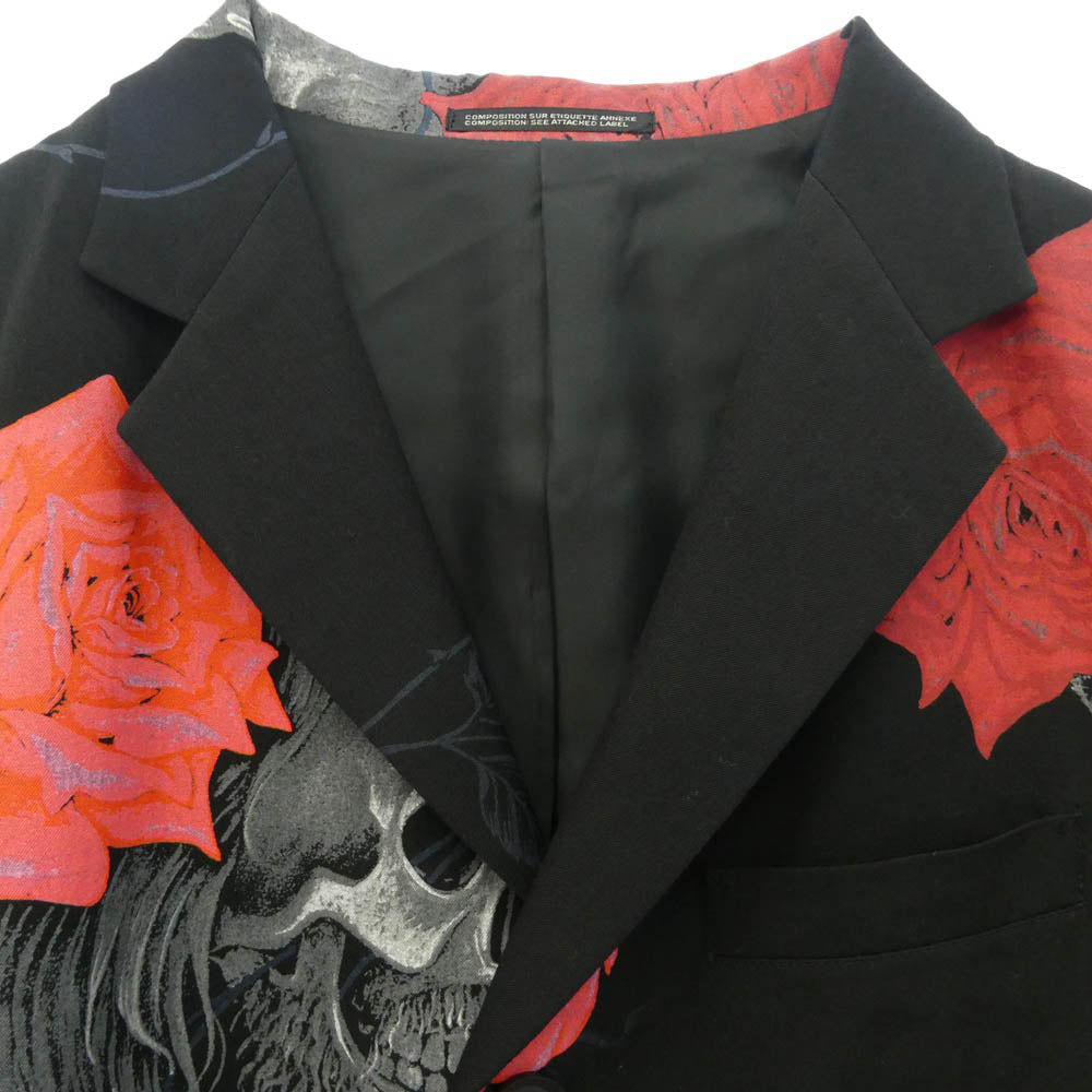 Yohji Yamamoto POUR HOMME ヨウジヤマモトプールオム 18SS HW-J69-106 Skull Rose Zip Tailored Jacket スカル ローズ ウールギャバジン テーラード ジャケット ブラック系 2【中古】