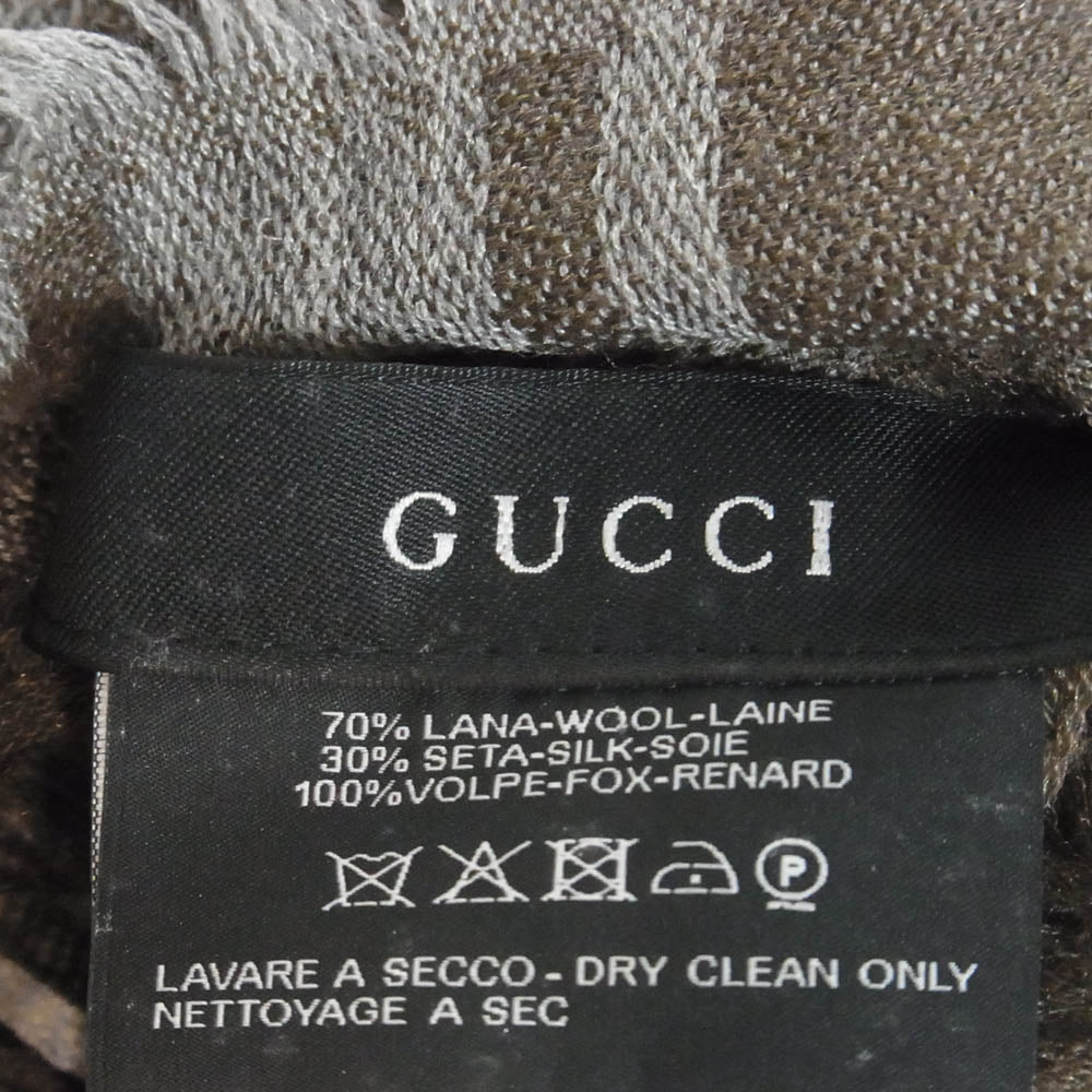 GUCCI グッチ GG柄 ファー付き ショール ストール マフラー グレー系 ブラウン系【中古】