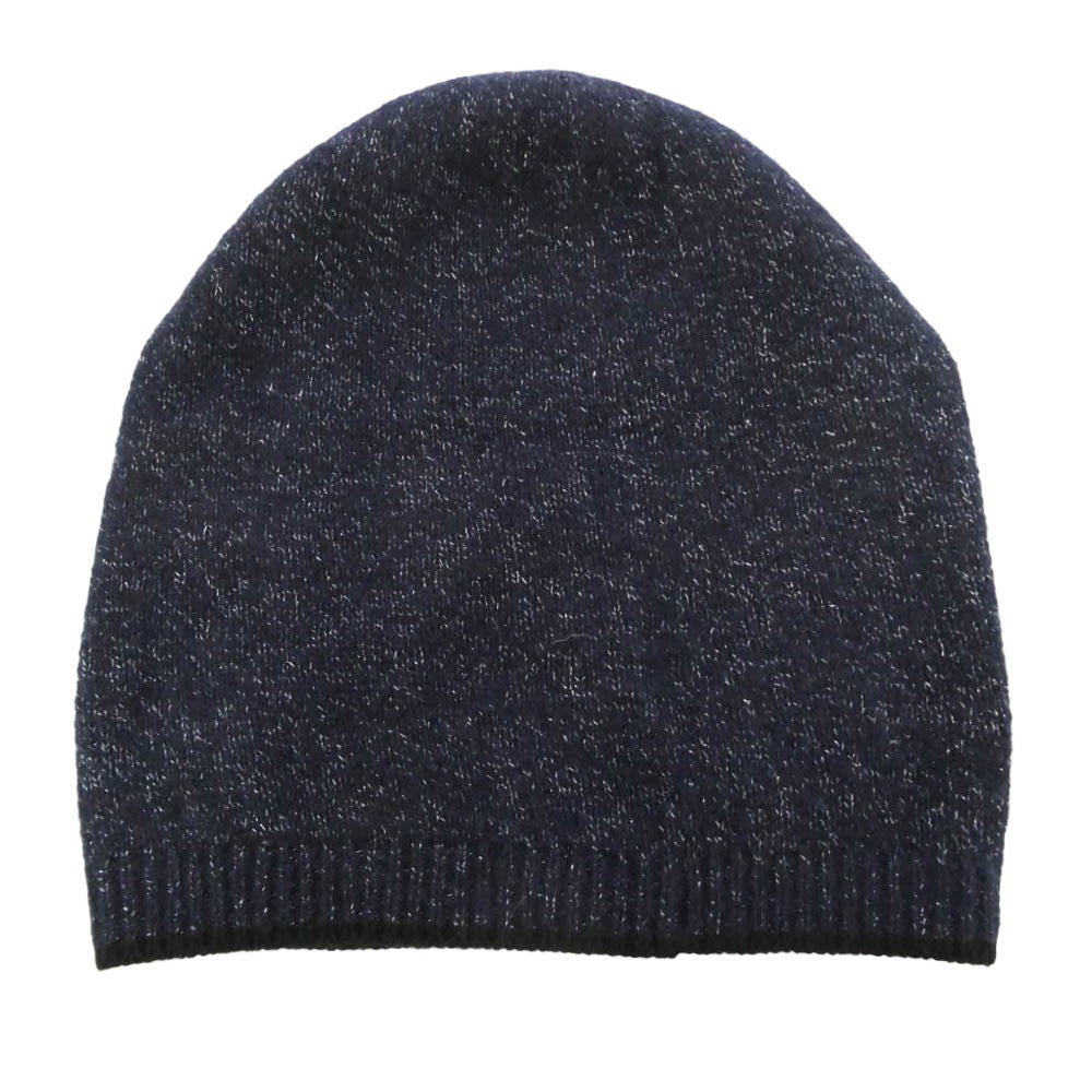 CHANEL シャネル ココマーク ラメ カシミア混 ニット キャップ 帽子 ネイビー系【中古】