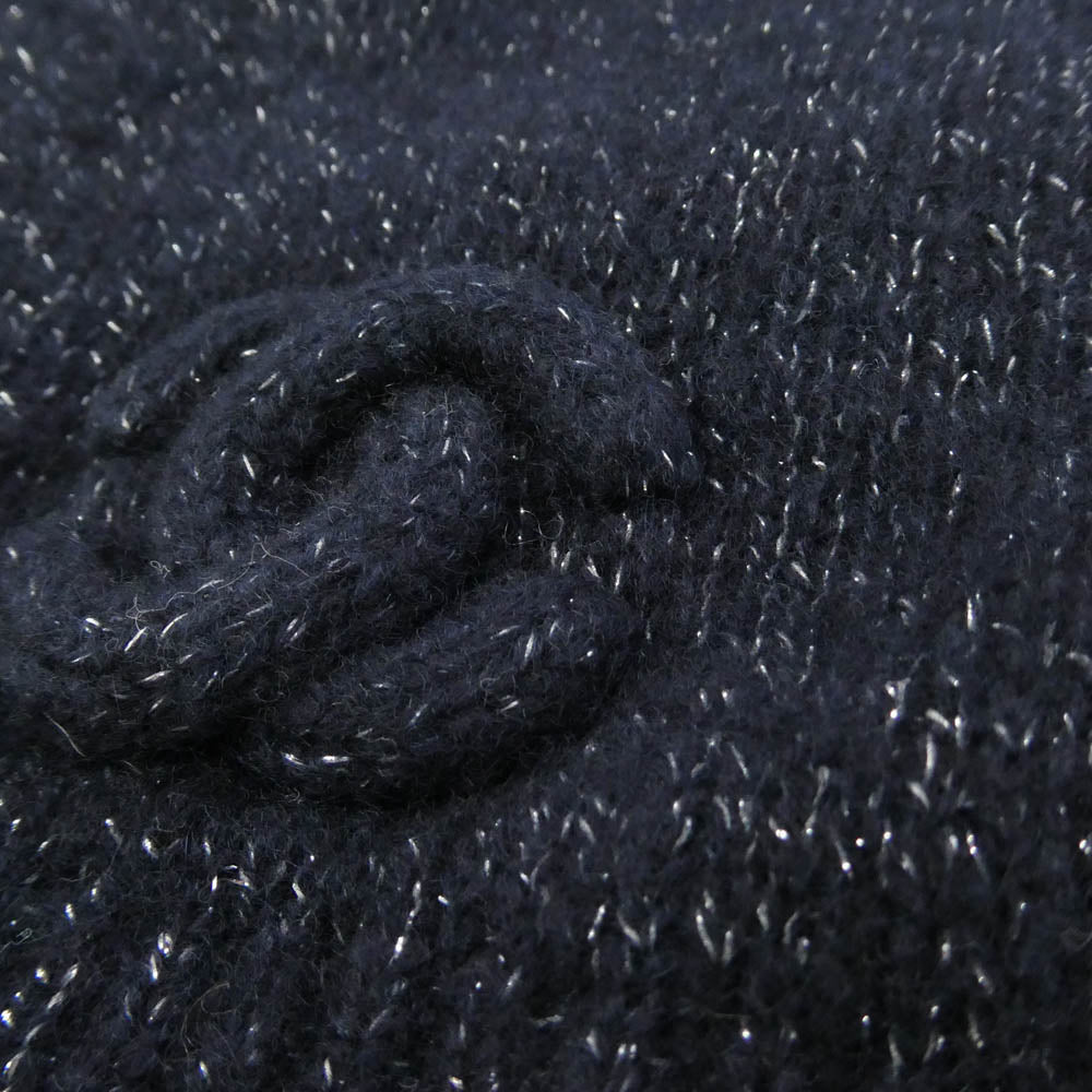 CHANEL シャネル ココマーク ラメ カシミア混 ニット キャップ 帽子 ネイビー系【中古】