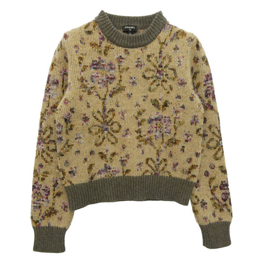 CHANEL シャネル 22AW P73860K10588 ココマーク フローラル カシミア混 ニット セーター マルチカラー系 34【中古】