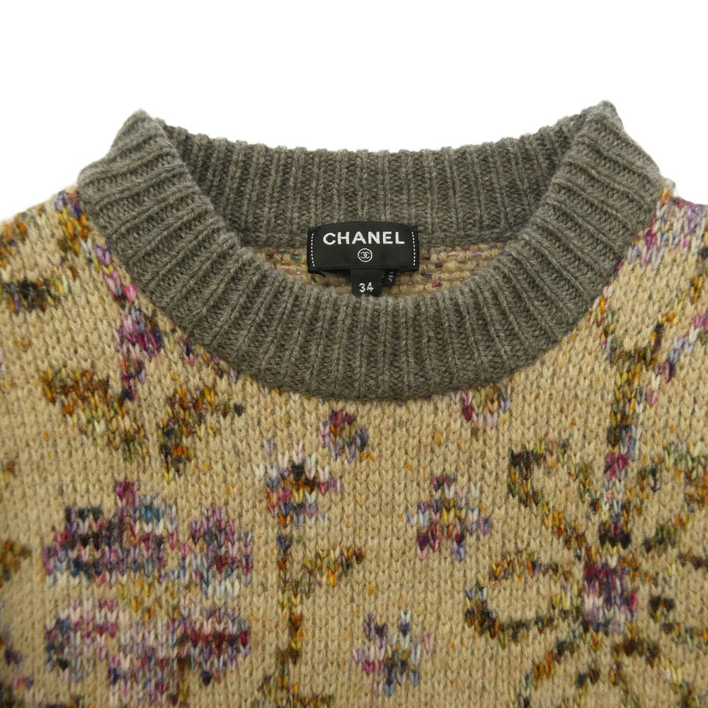 CHANEL シャネル 22AW P73860K10588 ココマーク フローラル カシミア混 ニット セーター マルチカラー系 34【中古】