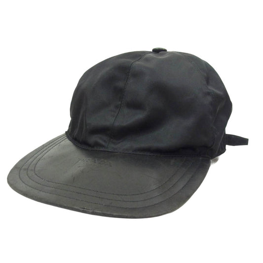 PRADA プラダ ロゴ レザー 切替 キャップ ブラック系【中古】